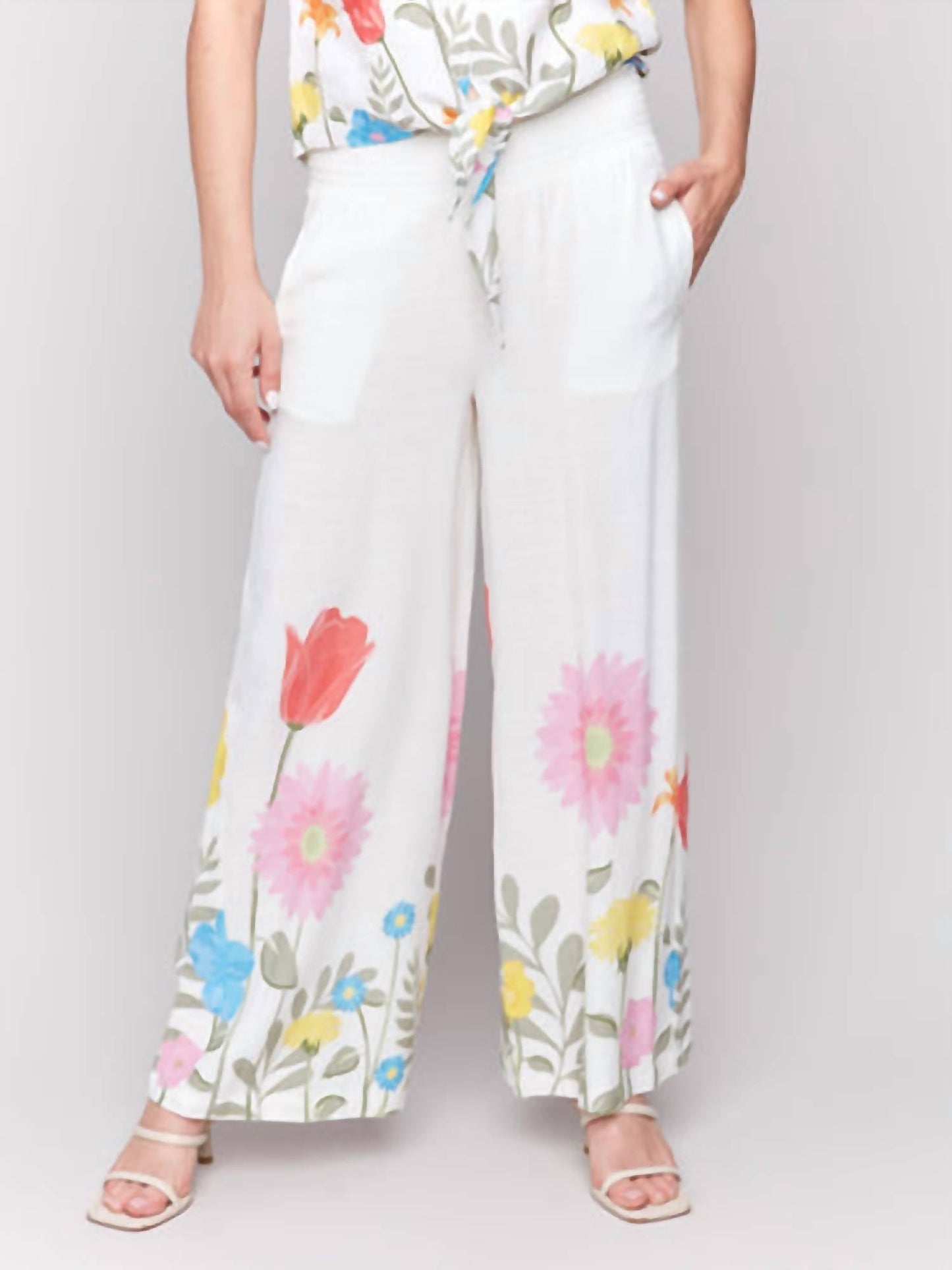 Charlie B - Printed Linen-blend Wide Leg Pants