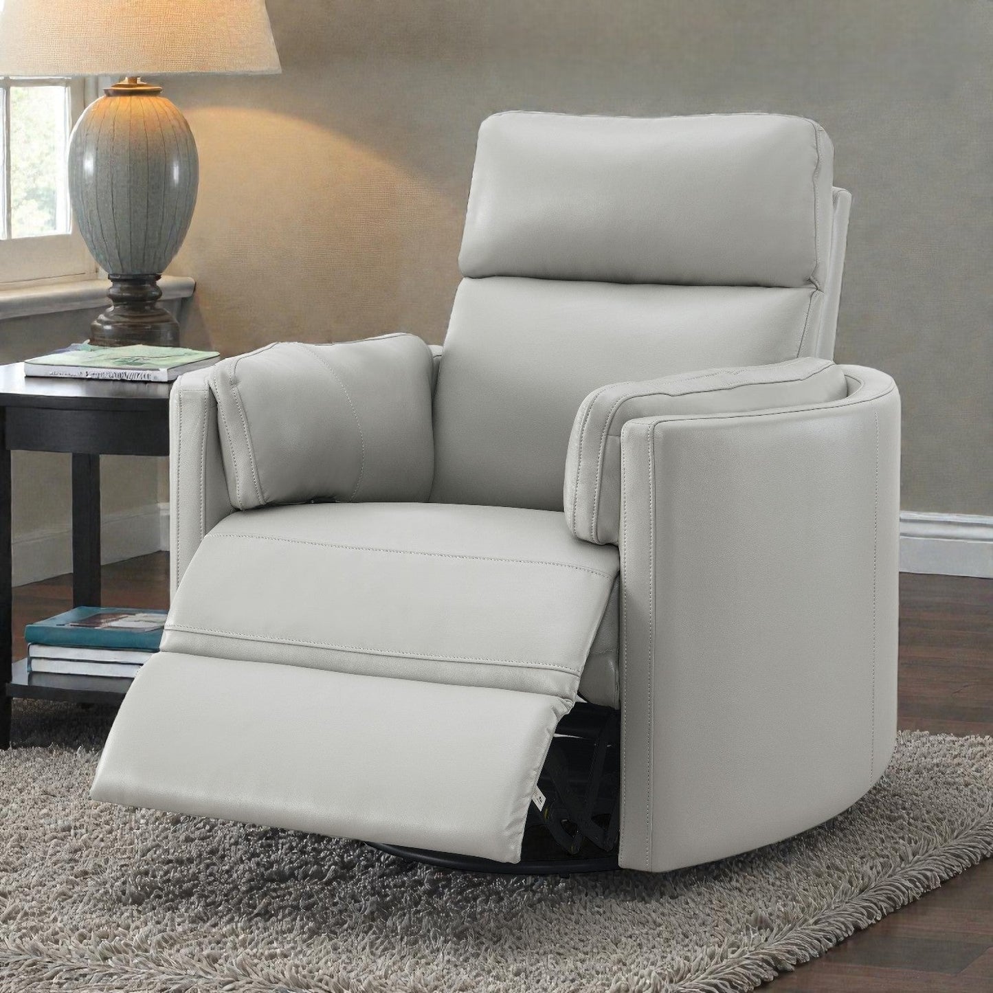 Sagen Gray Leather Aire Recliner W/Swivel & Glider