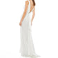 Mac Duggal - Faux Wrap V-neck Slit Jersey Gown