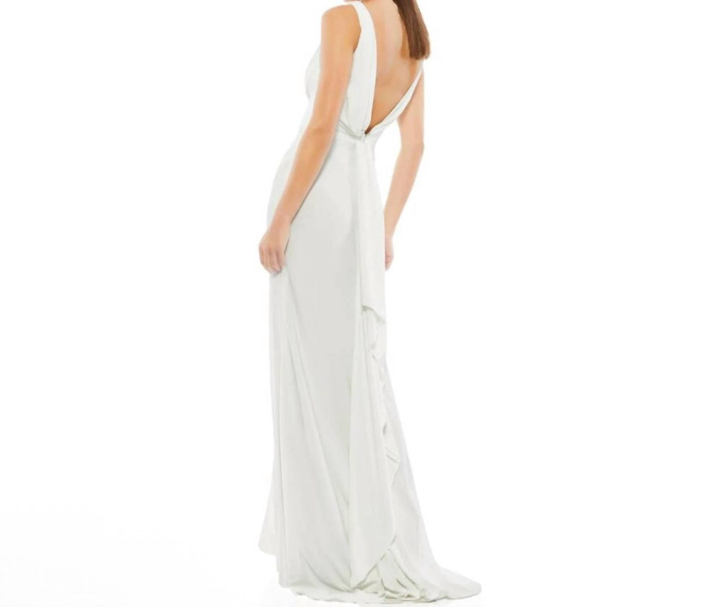 Mac Duggal - Faux Wrap V-neck Slit Jersey Gown