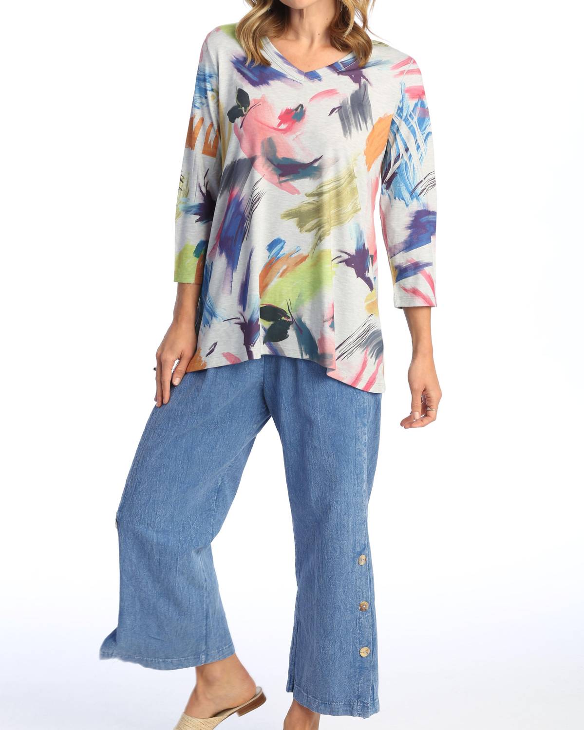 Jess & Jane - Women's Vernet V Neck High Low Tunic Top