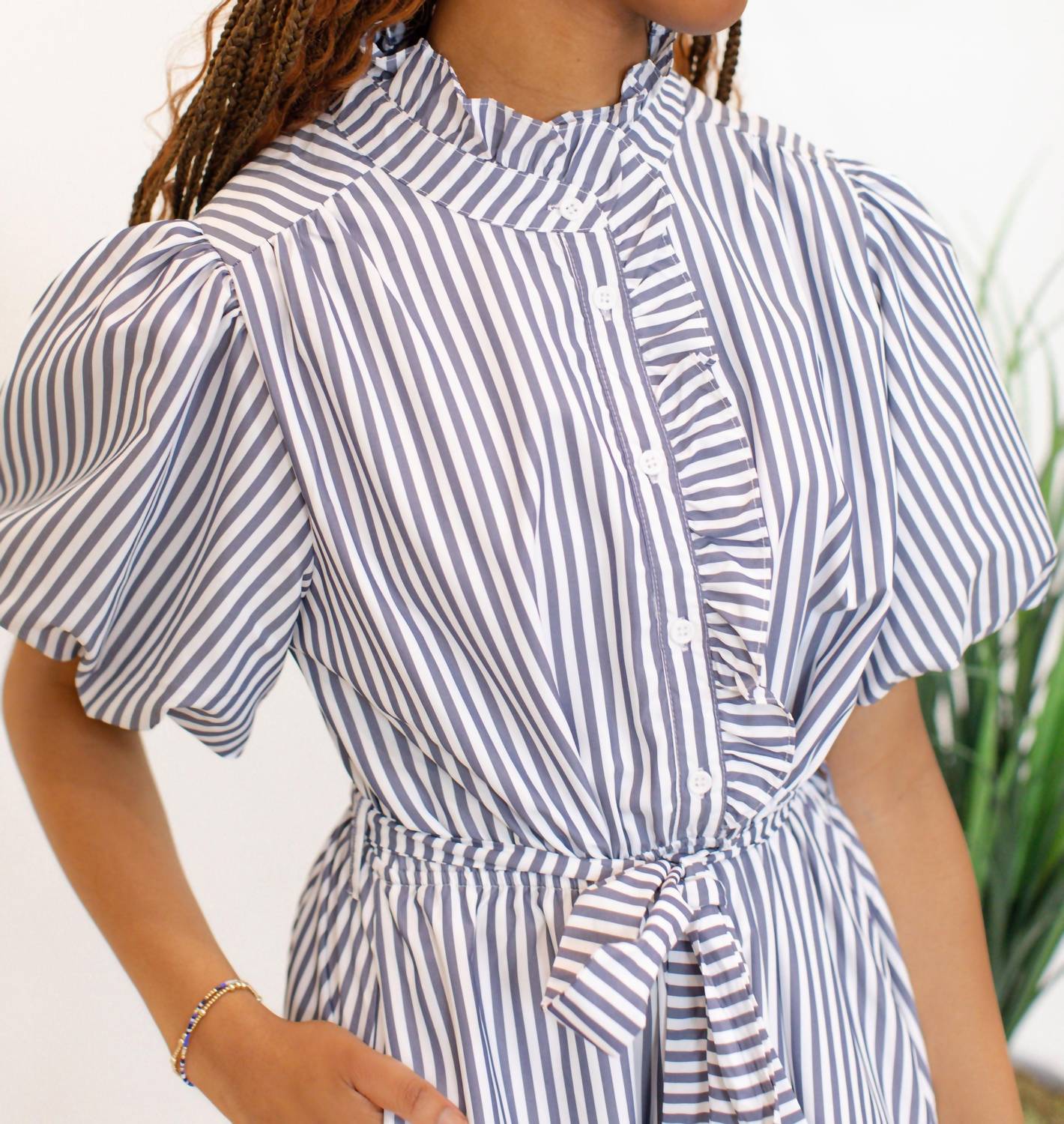 &Merci - Striped Ruffled Button Down Midi Dress
