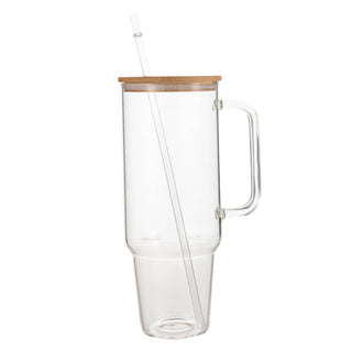 Creative Gifts International - Glass 40 oz. Tumbler with Bamboo Lid, Handle & Straw