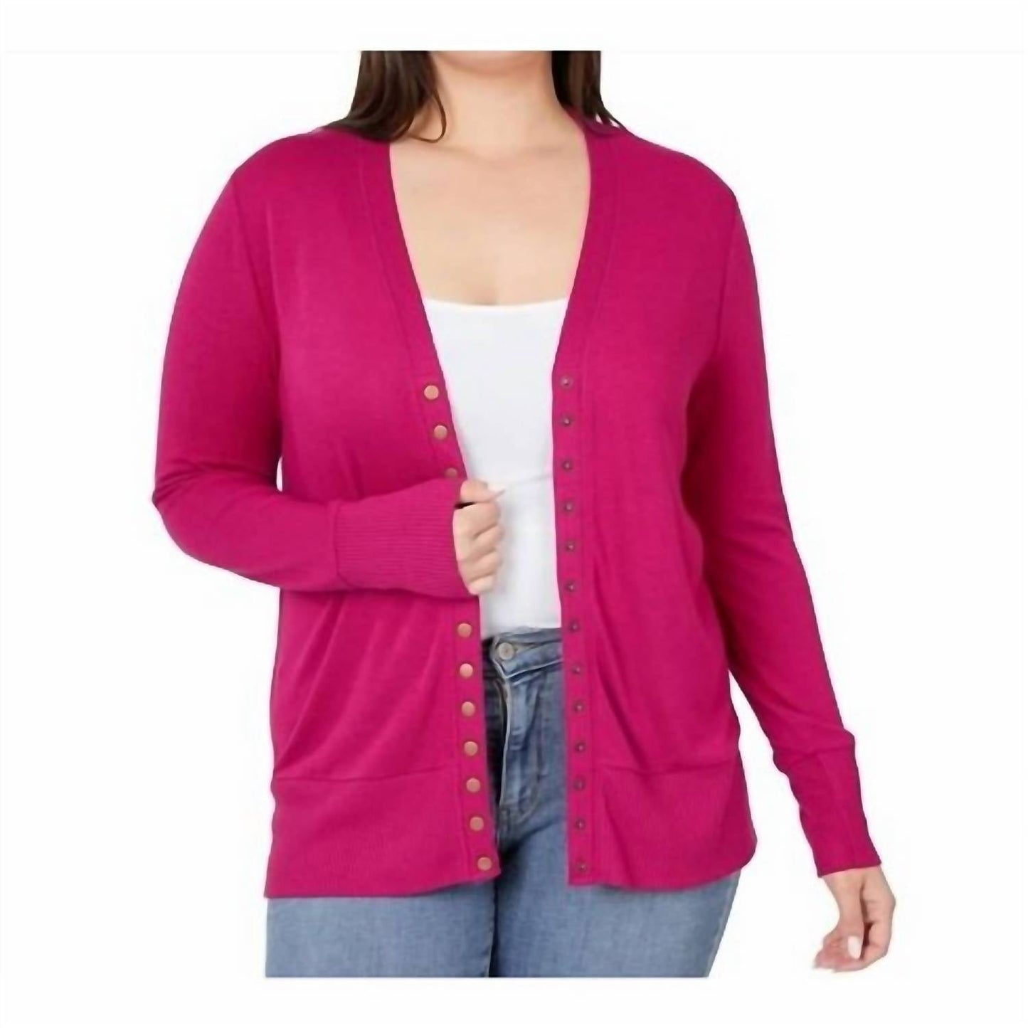 Zenana - Women's Torie Ribbed Detail Snap Button Cardigan