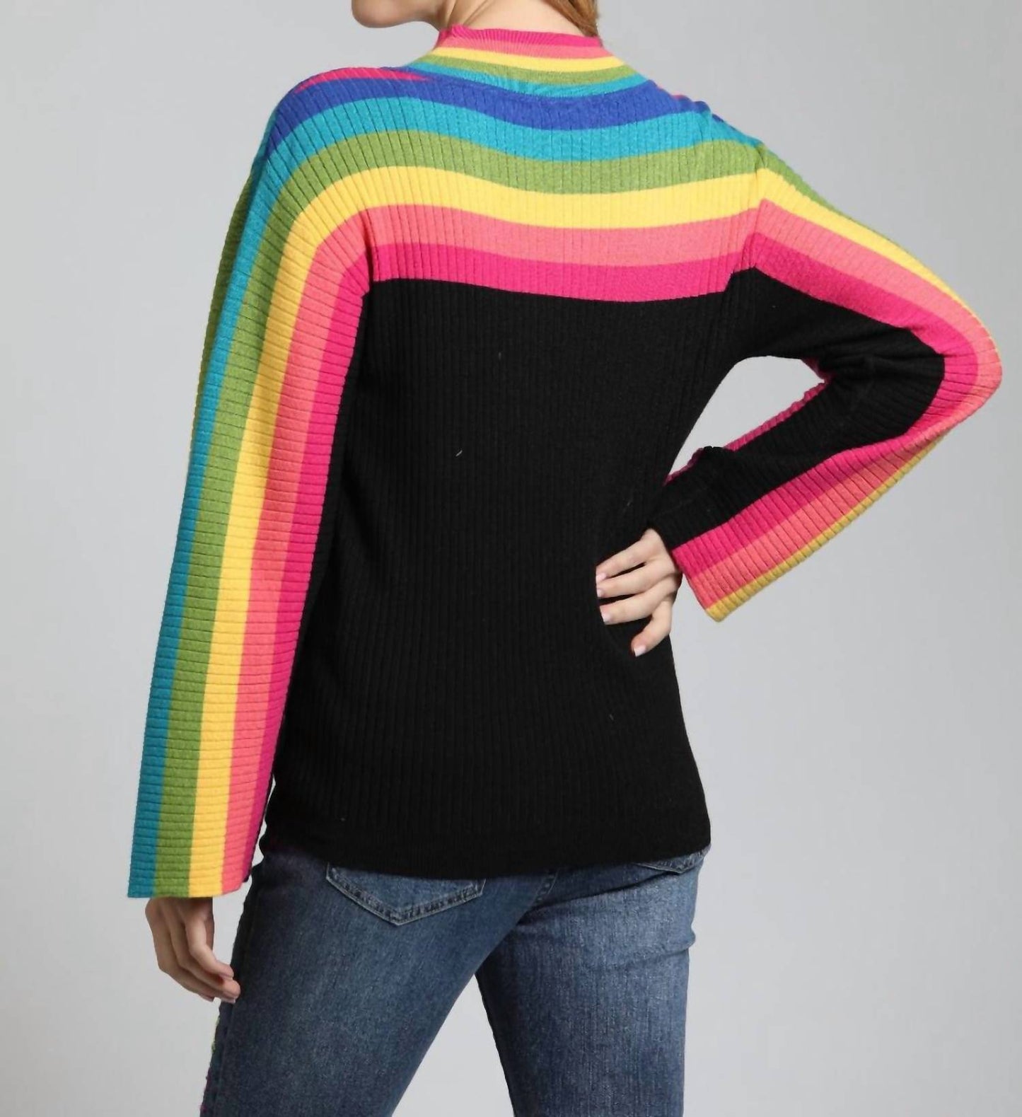 Apny - Striped Wide Arm Long Sleeve Top