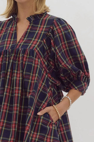 Entro - Plaid High Neck Dress