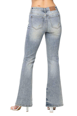 Judy Blue - Mid Rise Tinted Pin Tack Detailed Flare Jean