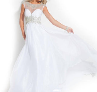 Rachel Allan - Beaded High Mesh Neck Chiffon Prom Gown