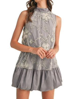 &Merci - Embellished Mixed Media Bubble Hem Mini Dress