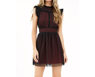 Adelyn Rae - Tatiana Tulle Plisse Mock Neck Mini Dress