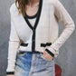 Autumn Cashmere - Pointelle V-neck Saddle Stitching Cardigan