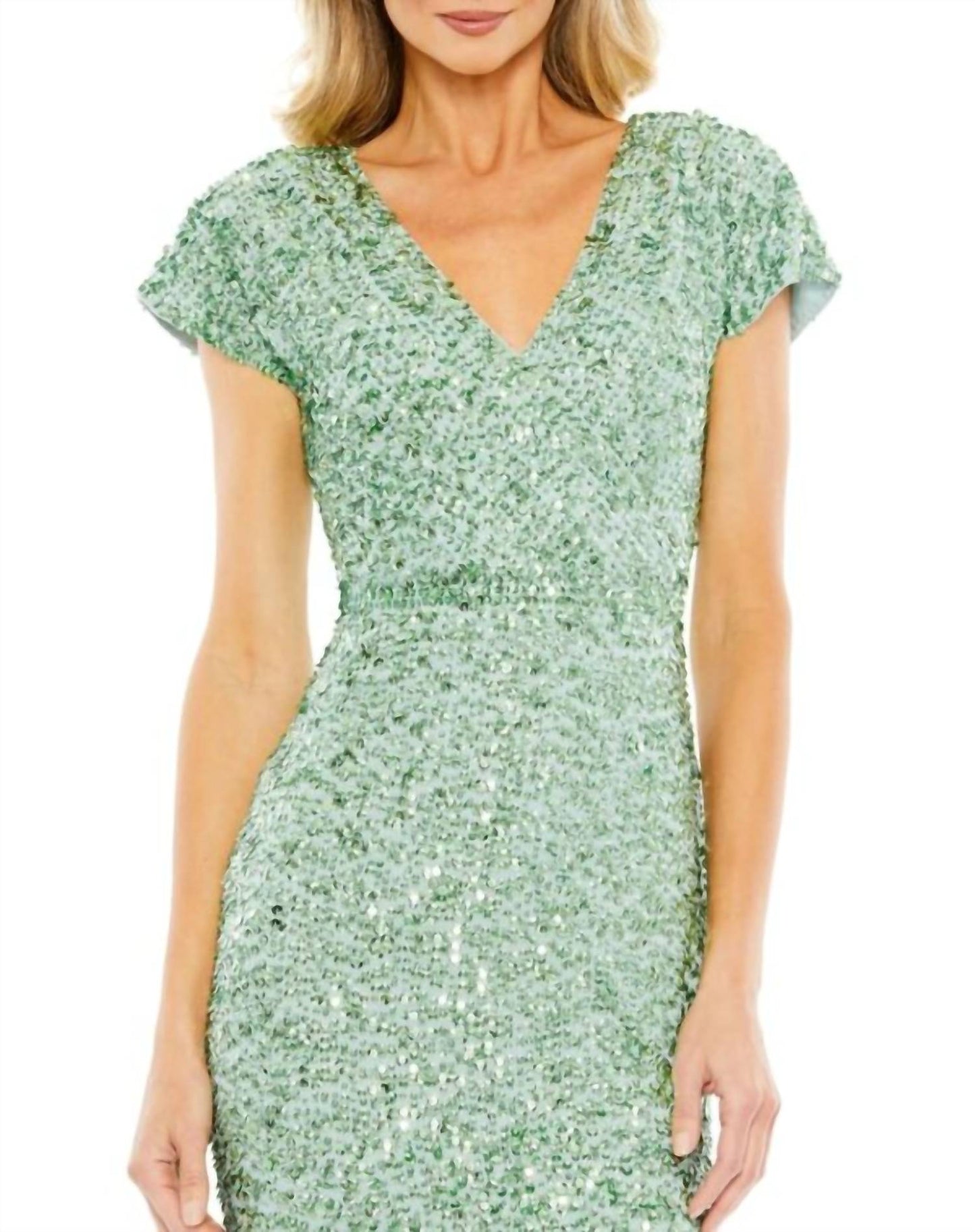 Mac Duggal - Sequined Wrap Over Cocktail Dress