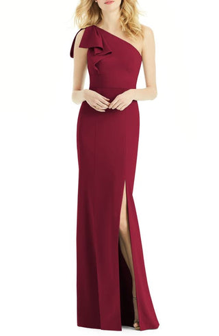After Six One-Shoulder Trumpet Gown - Burgundy