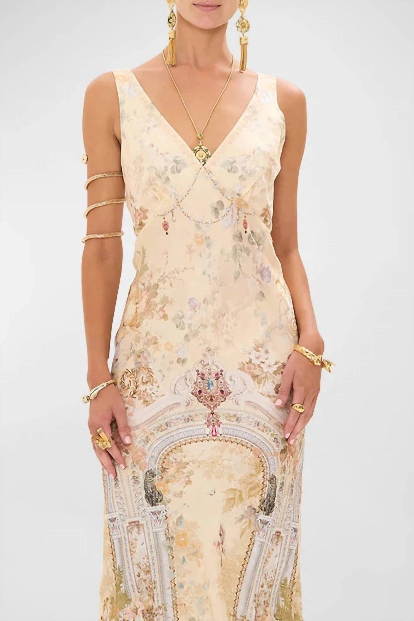 Camilla - Camilla V-neck Jacquard Slip Midi Dress