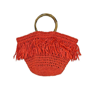Anju - Women's Santorini Fringe Bag With Wood Handle