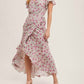 Bluivy - Floral Print Ruffle Hem Wrap Maxi Dress