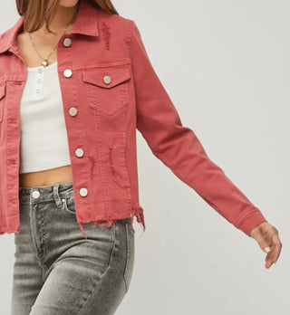 Risen - Full Size Raw Hem Button Up Cropped Denim Jacket Plus Size