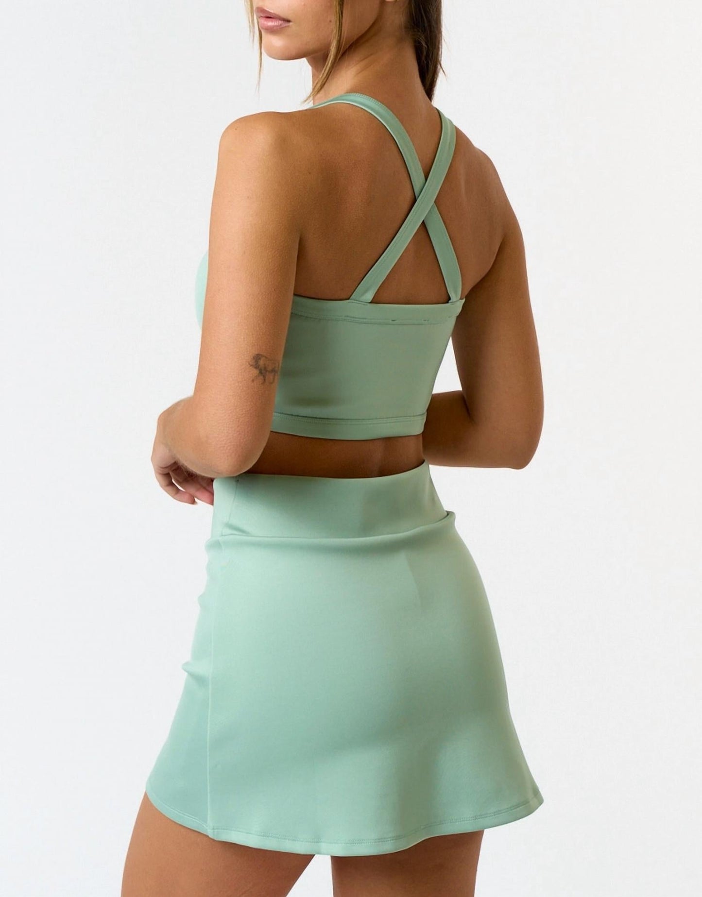 Blue Blush - Stretch Scuba Crossed Back Tank Top