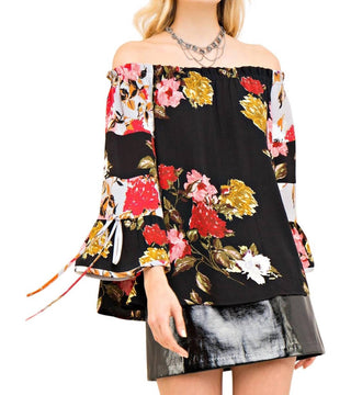 Entro - Textured Floral Off The Shoulder Top