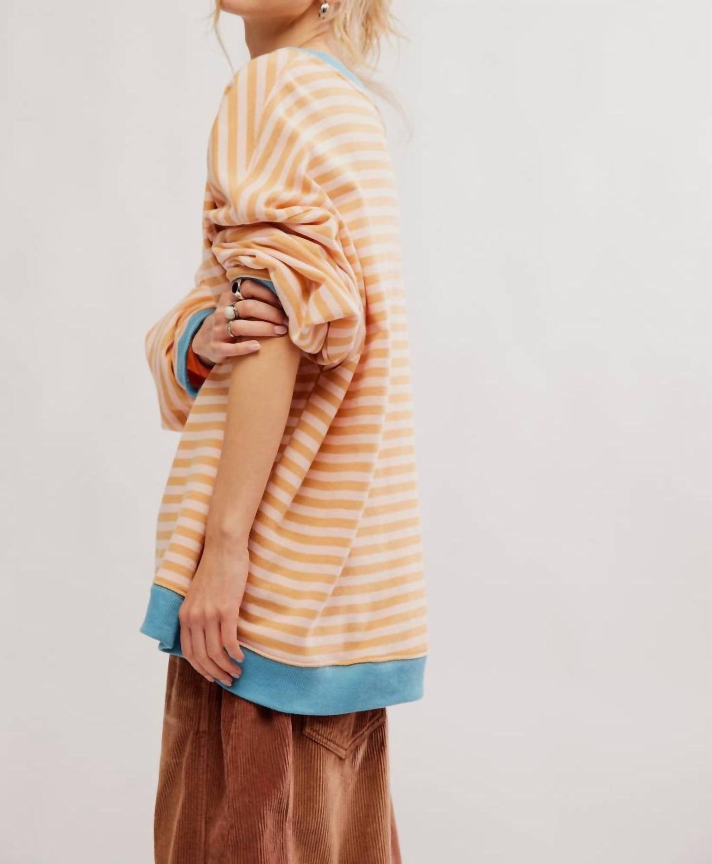 Free People - Striped Oversized Crewneck Sweatshirt