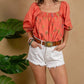 Paparazzi - Poplin Embroidered Top with Puff Sleeve