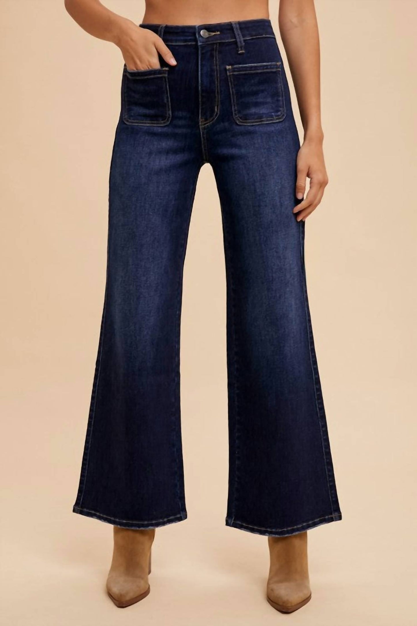 Anniewear - Stretch Front Two Pocket High Rise Flare Jeans