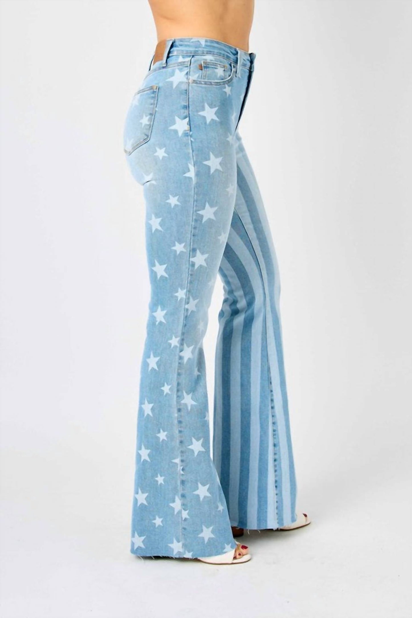 Judy Blue - High Waist Stars & Stripes Bleach Discharge Flare Jeans