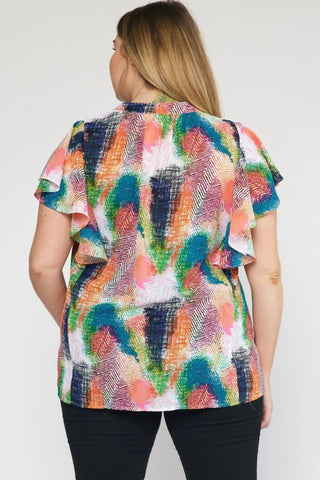 Entro - V-Neck Ruffle Sleeve Top