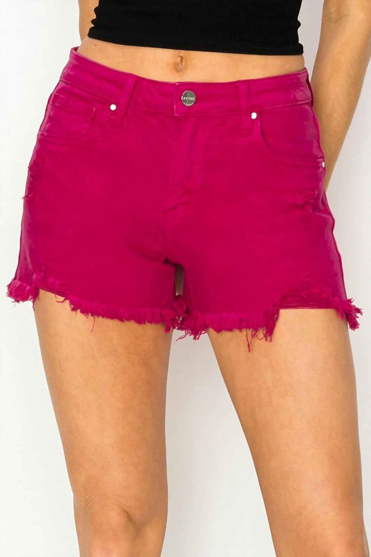 Risen - Mid Rise Frayed Hem Shorts