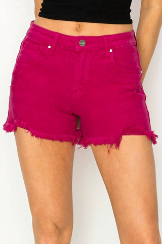 Risen - Mid Rise Frayed Hem Shorts