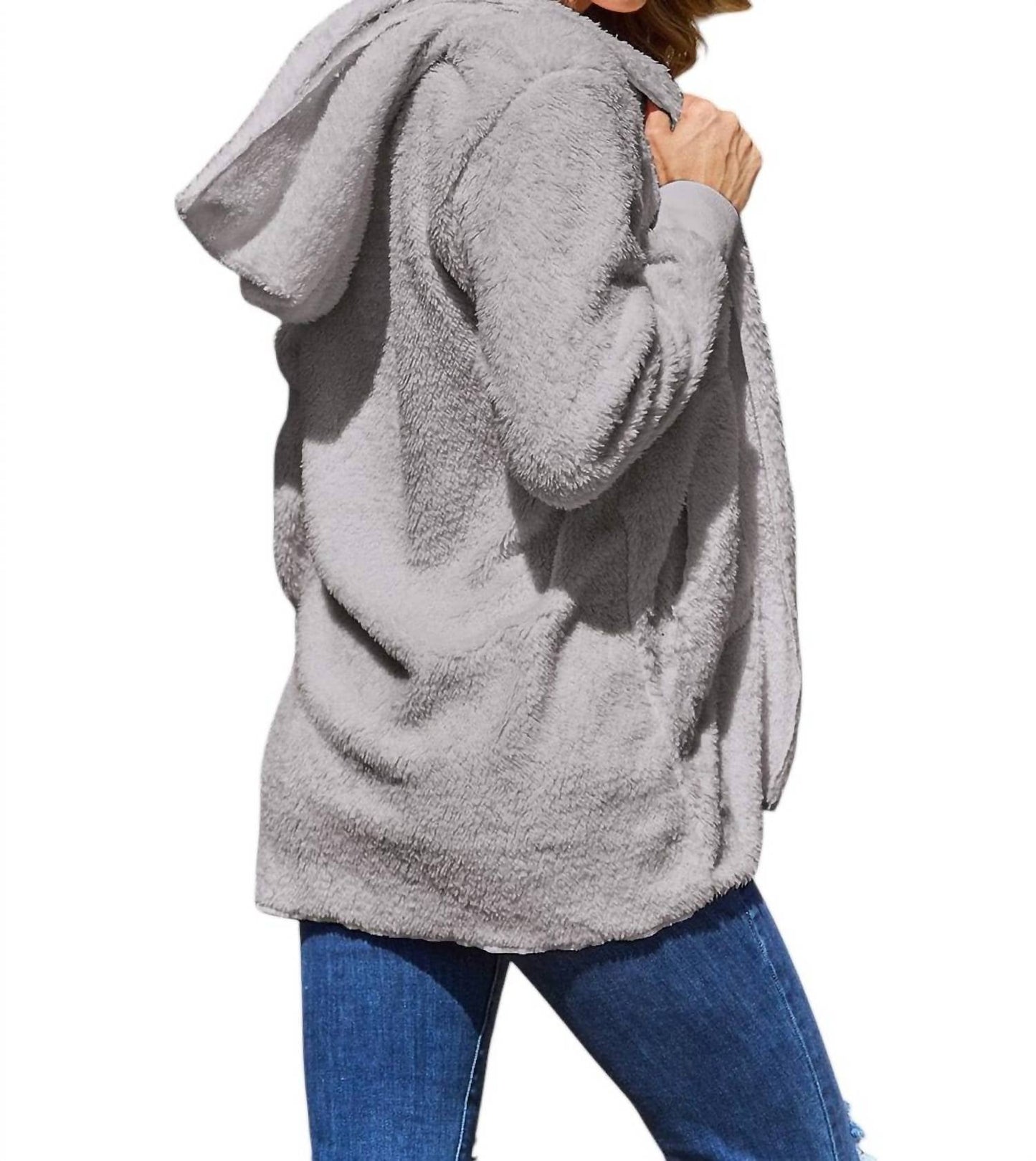 Double Take - Full Size Teddy Hooded Jacket with Pockets