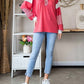 7Th Ray - Color Block Collar Oversized Long Sleeve Top