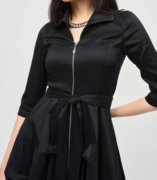 Joseph Ribkoff - Zip Front Waist Sash Taffeta Midi Dress