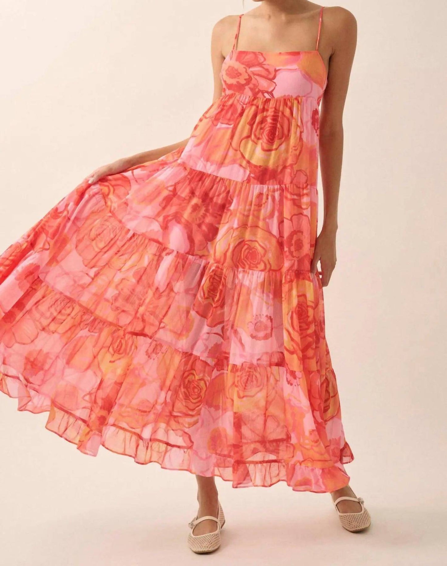 Promesa - Blooming Bliss Floral Chiffon Tiered Maxi Dress