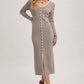 Bluivy - V-neck Button Down Striped Midi Dress