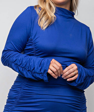 The Curve La - Plus Size All Over Shirred Mock Neck Dress