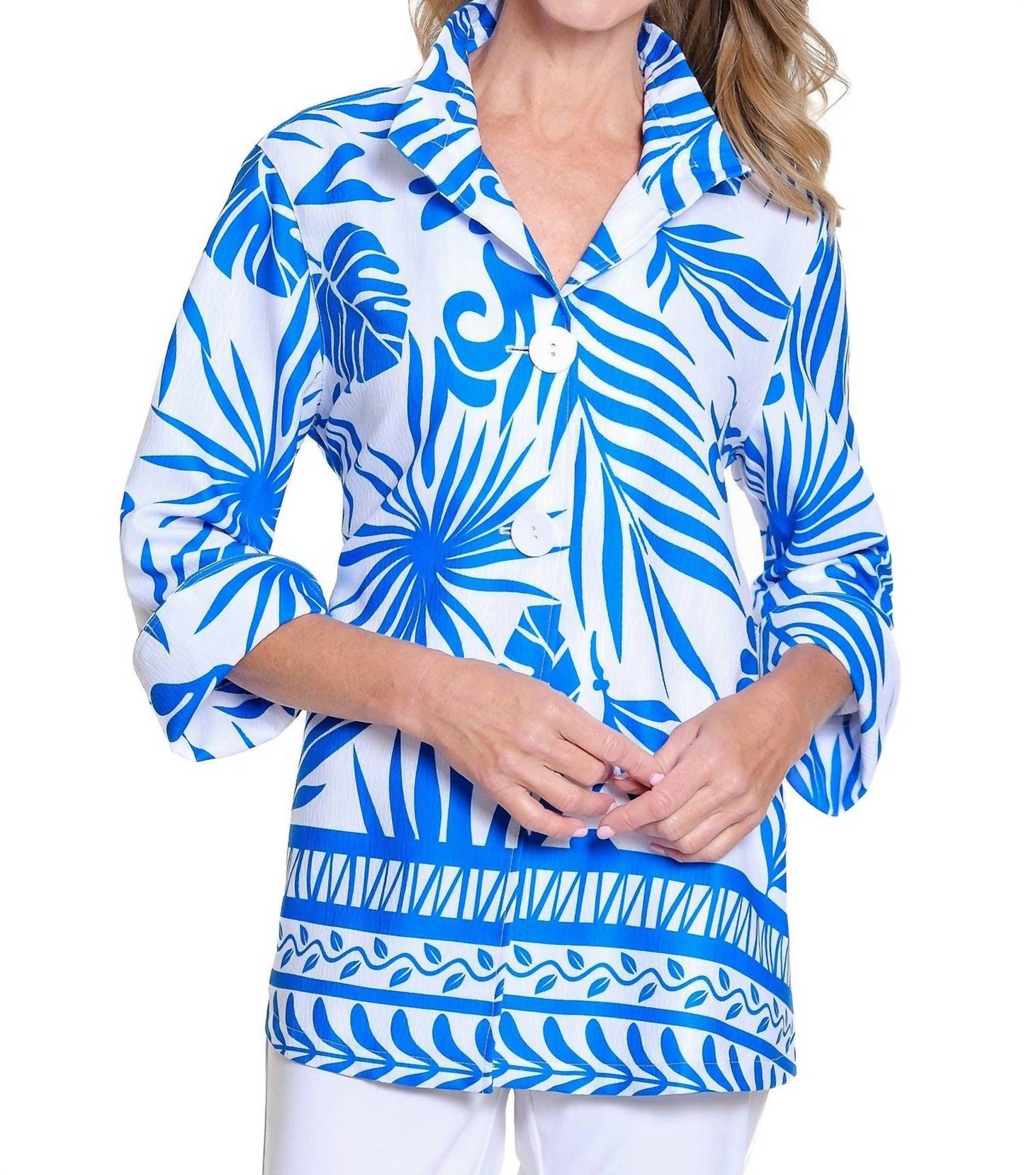 Multiples - Flounce Sleeve Print Jacket (Plus Size)