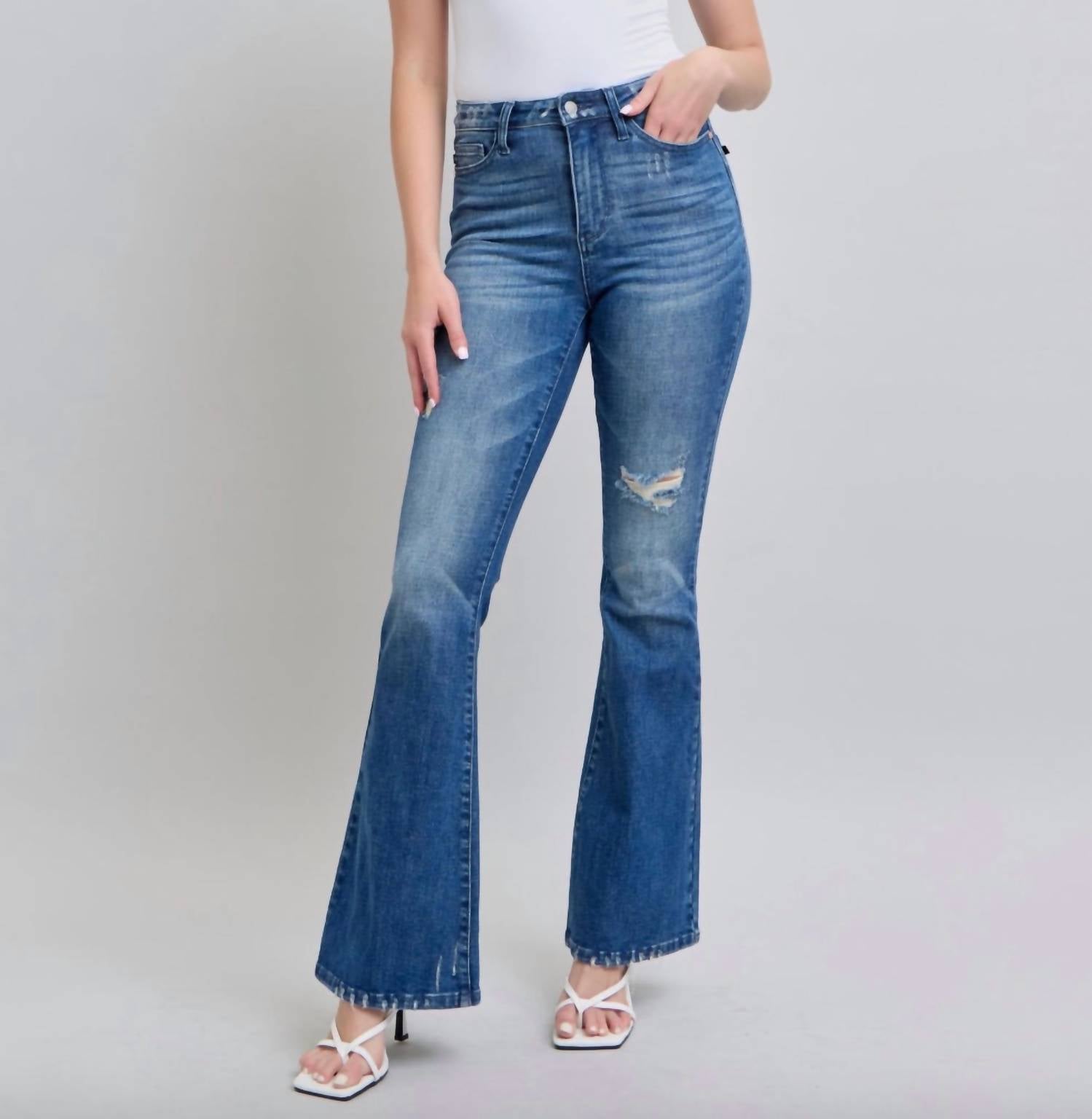 Judy Blue - High Waist Contrast Wash Destroy Flare Jeans