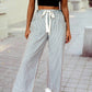 1 The Woman - Pin Stripe Mid Rise Drawstring Waist Pants