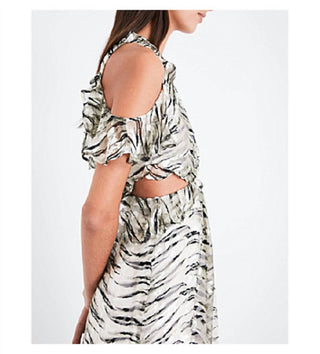 Topshop - Animal Print Silk Ruffle Open Back Cutout Midi Dress
