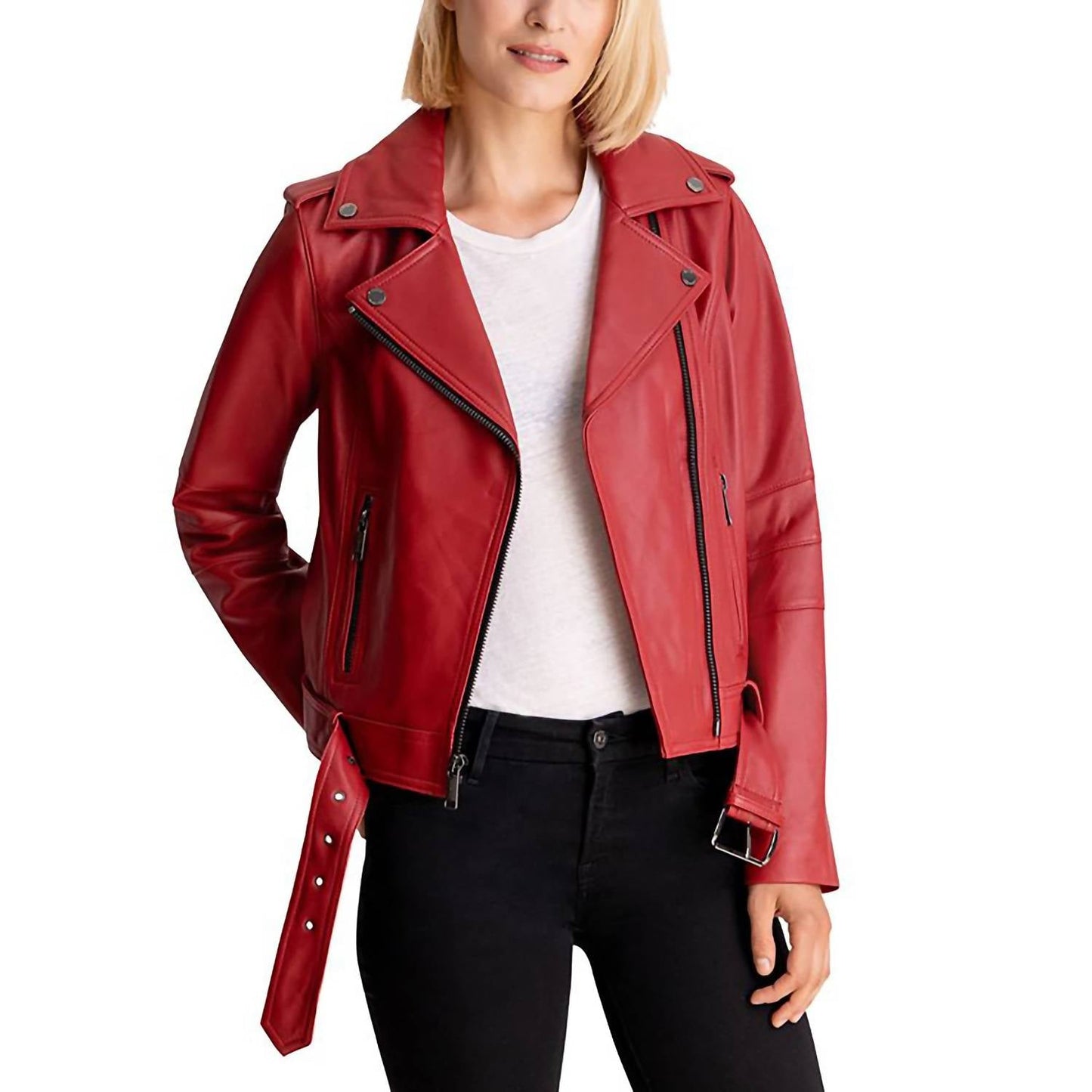 Michael Kors - Moto Belted Zip Up Leather Jacket