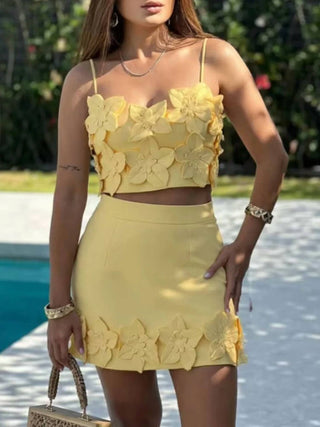 Sundayup - Floral Applique Top & Skirt Set