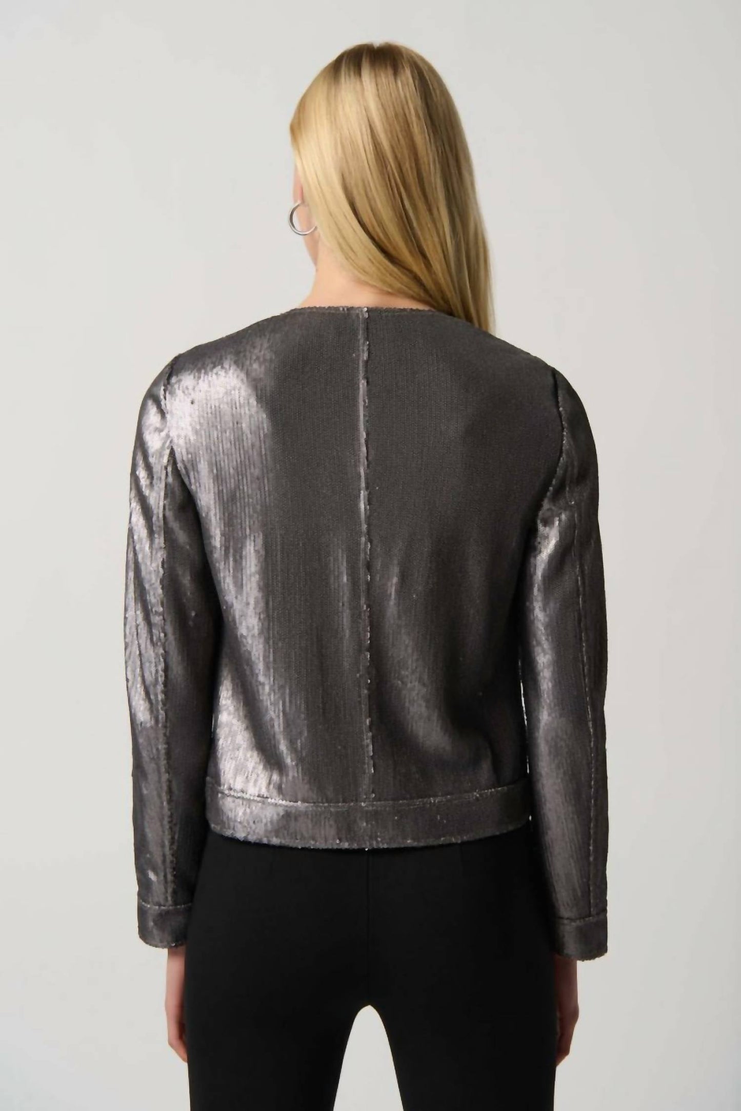 Joseph Ribkoff - Gunmetal Sequined Long Sleeve Trucker Jacket