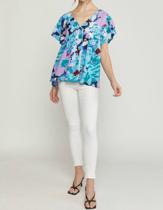 Entro - Floral Babydoll Ruffle Sleeve Top