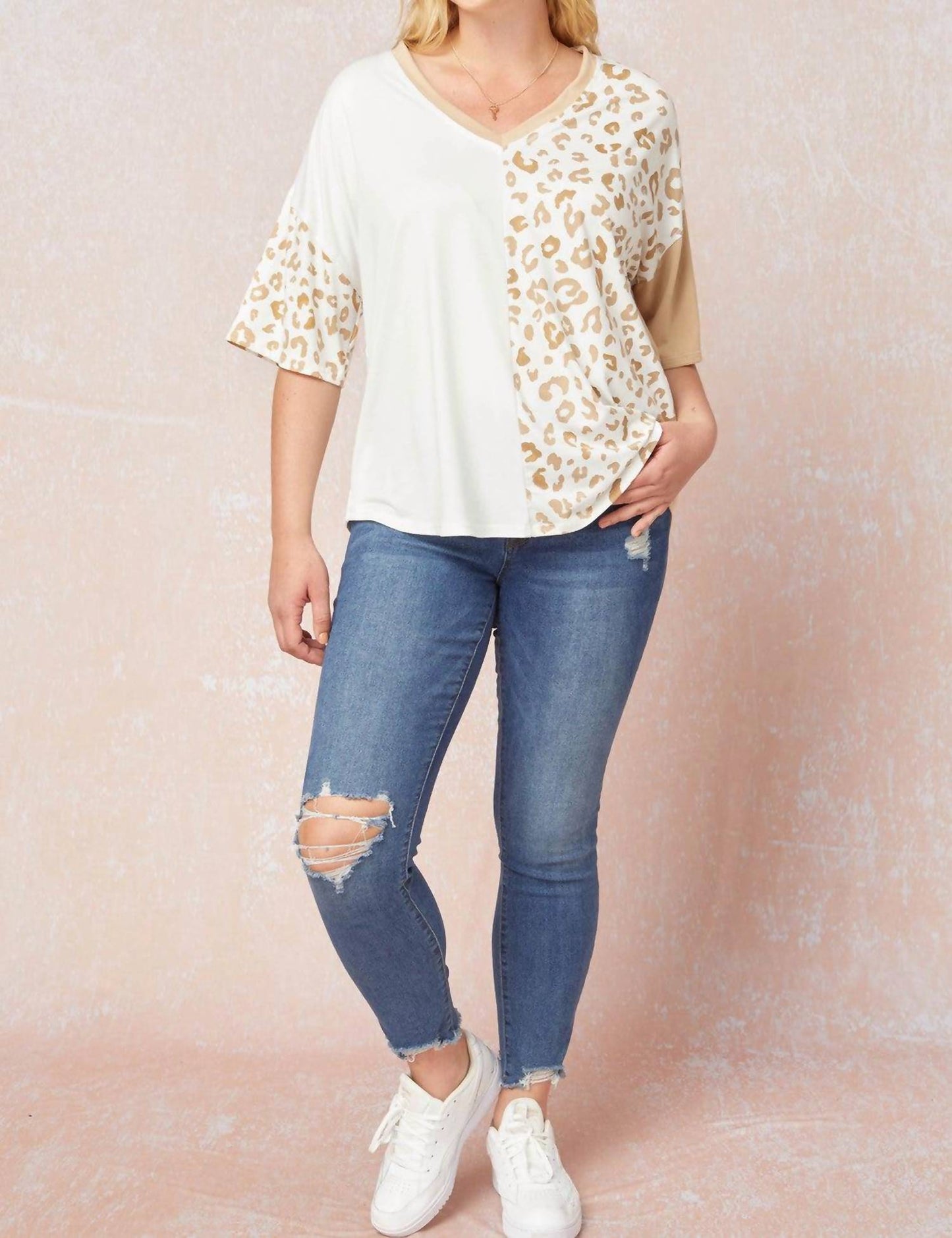 Entro - Color Block Leopard Top