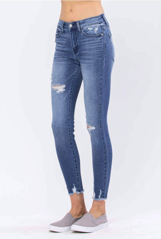 Judy Blue - Women's High Rise Destroyed Hem Skinny Denim Jeans