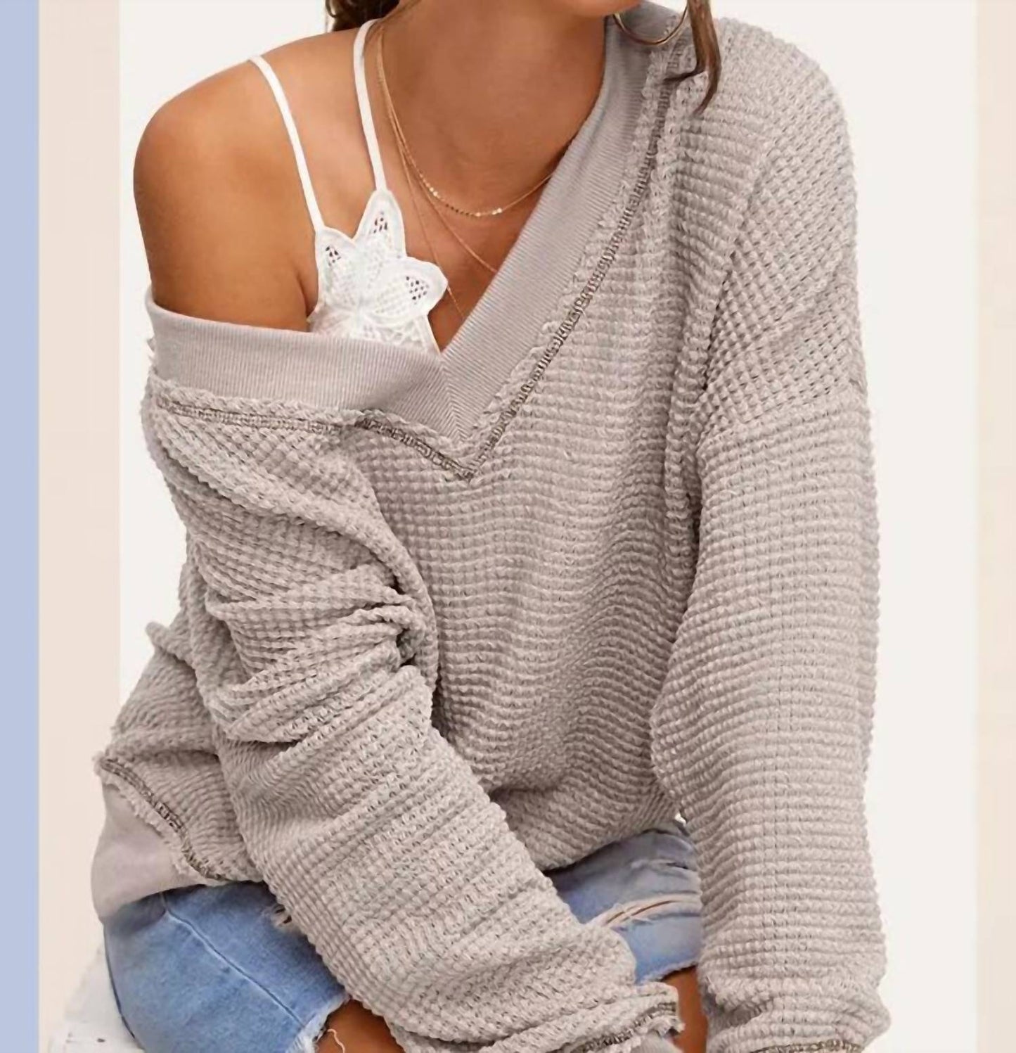 La Miel - Waffle V Neck Top