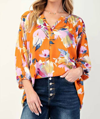 Easel - Tropical Floral V-neck 3/4 Sleeves Top