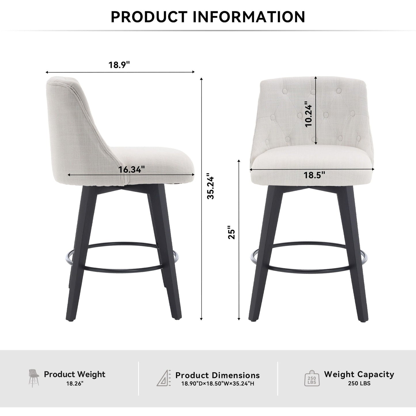 Swivel Bar Stools & Button Tufted Back (Set of 2)
