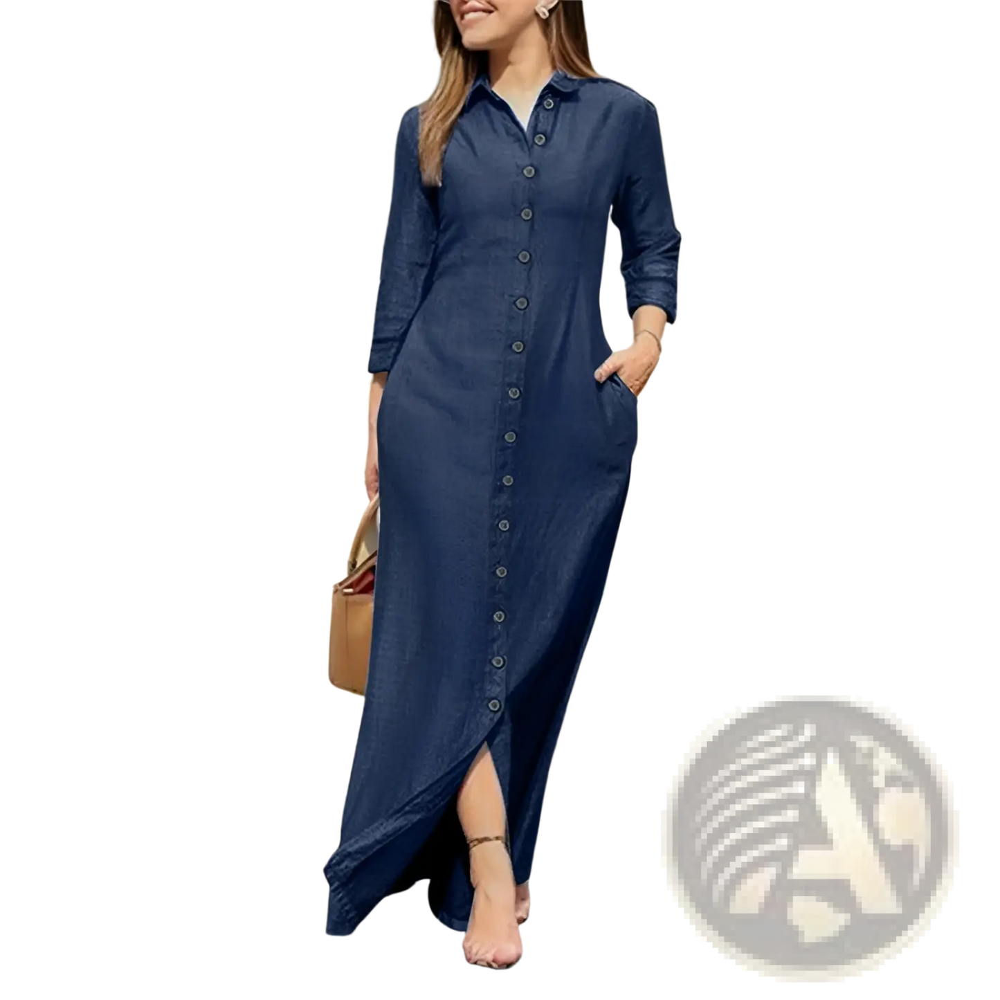 Denim Button Front Long Sleeve Maxi Dress